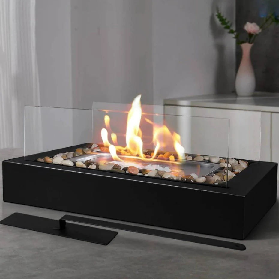 Tabletop Bio Ethanol Fireplace Stainless Steel Tempered Glass
