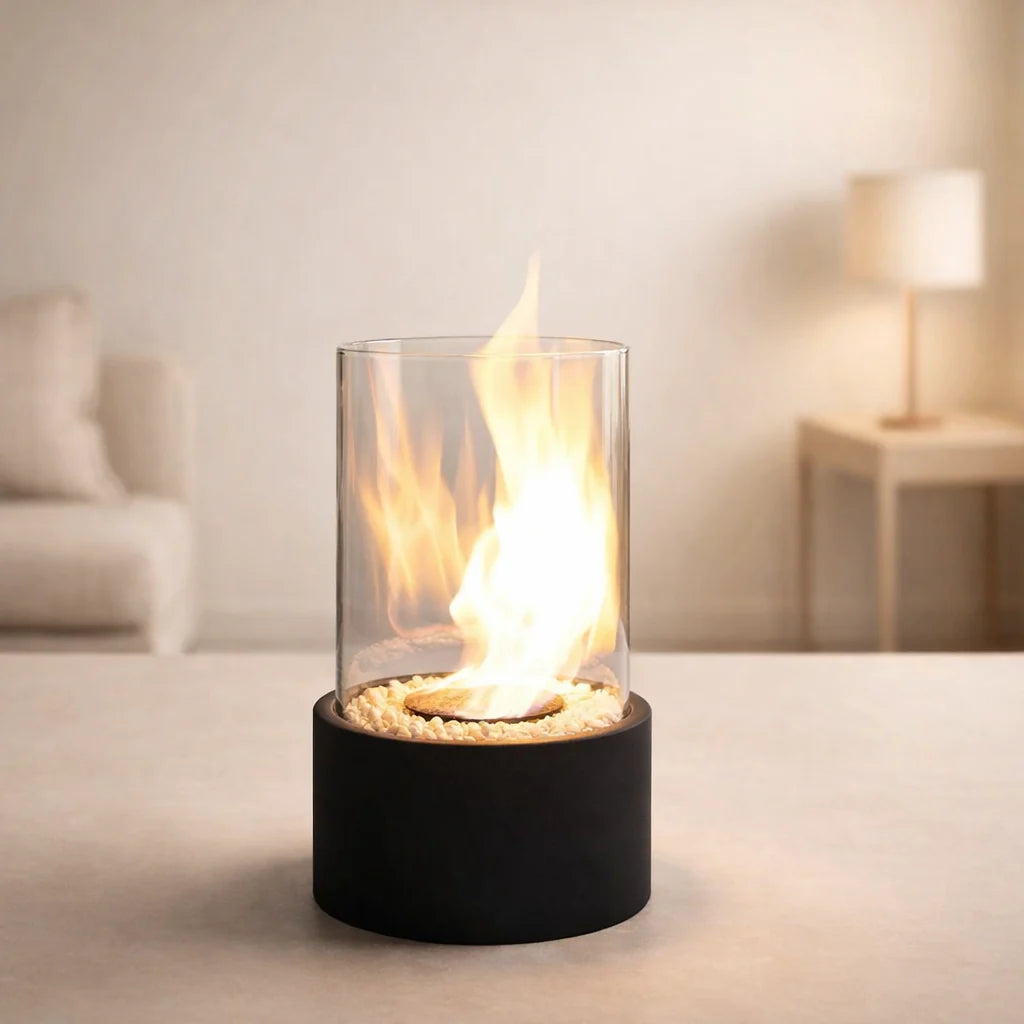 Tabletop Bioethanol Heater Tempered Glass Cylinder & Refillable Tank