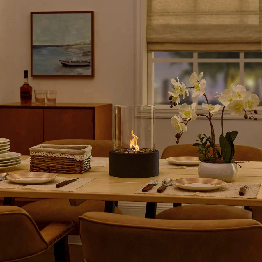 Tabletop Bioethanol Heater Tempered Glass Cylinder & Refillable Tank