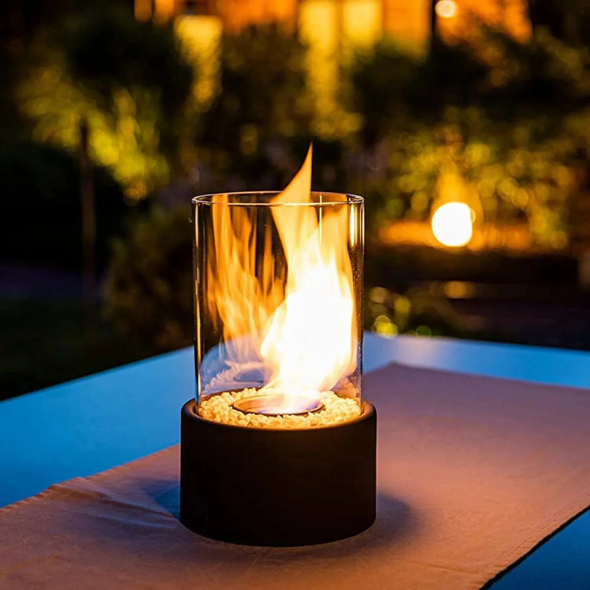 Tabletop Bioethanol Heater Tempered Glass Cylinder & Refillable Tank