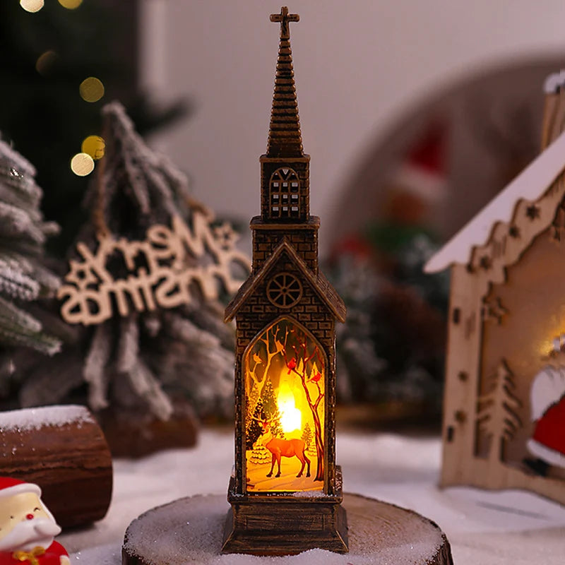 Tabletop Christmas Church Decoration Warm LED Carved Design