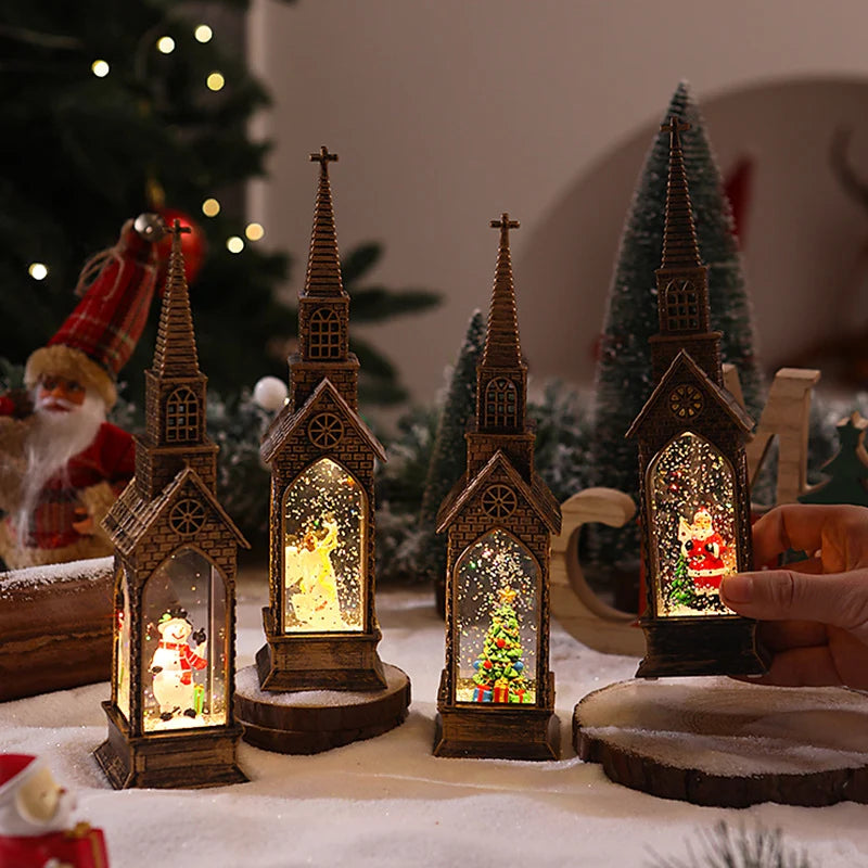 Tabletop Christmas Church Decoration Warm LED Carved Design