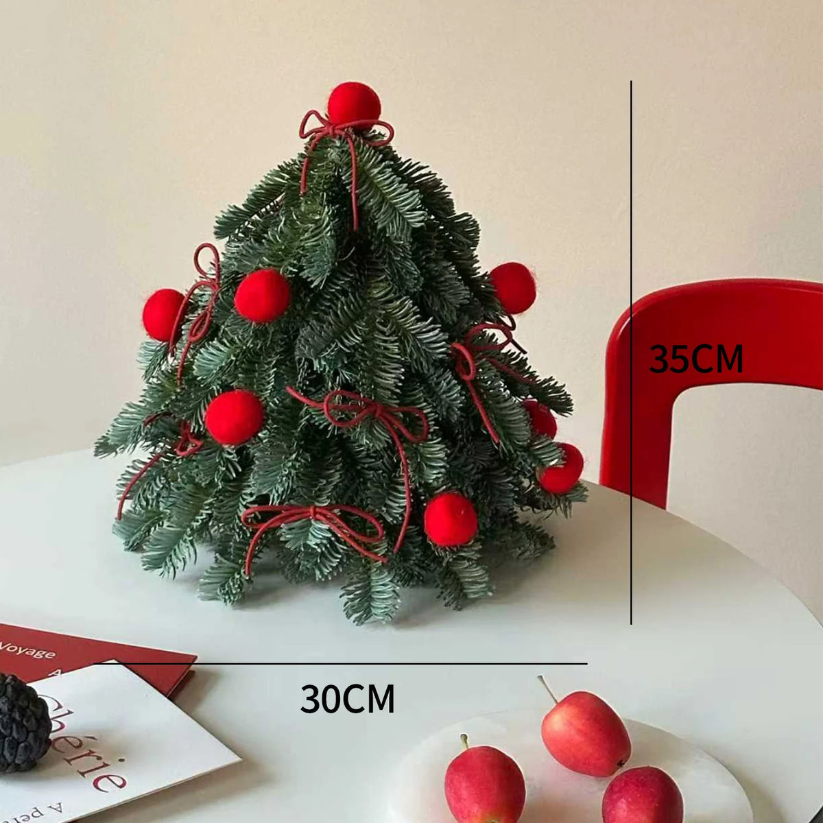 Tabletop Christmas Tree 35cm Red Bows & Felt Ornaments