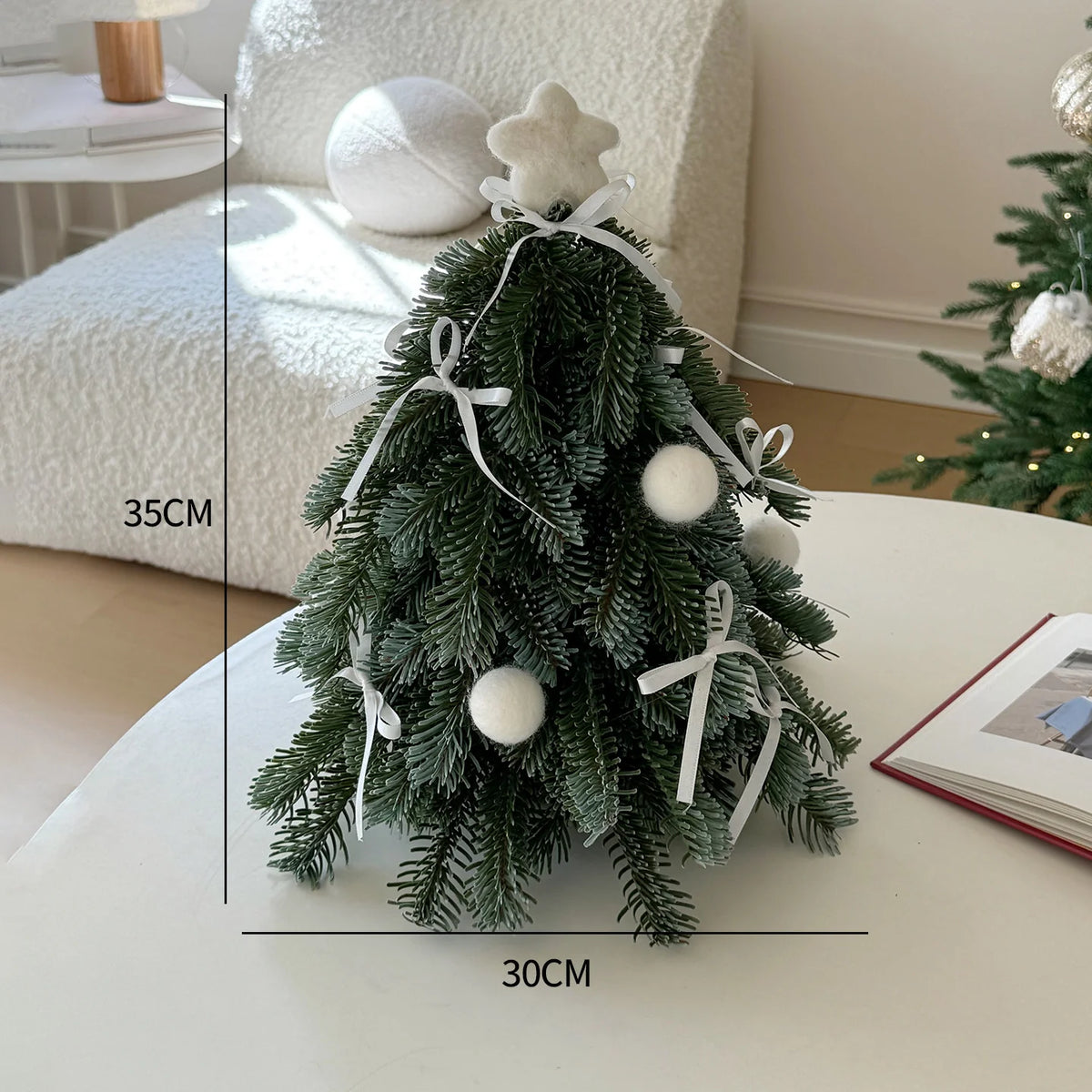 Tabletop Christmas Tree 35cm Red Bows & Felt Ornaments