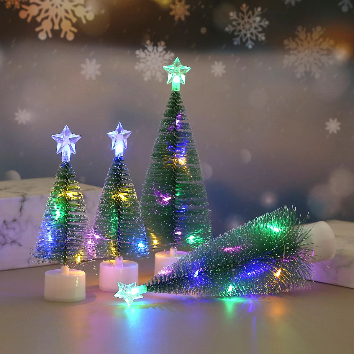 Tabletop Christmas Tree Compact Lightweight Vivid Green & White