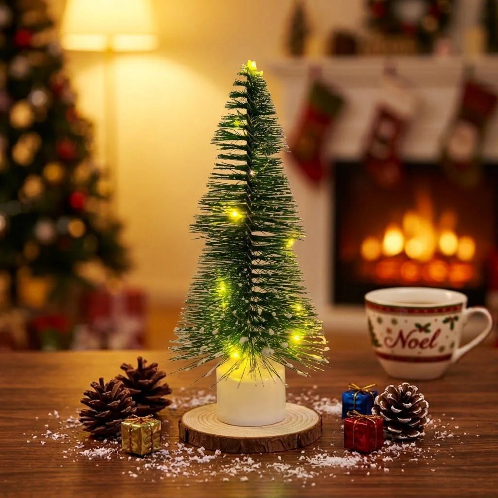 Tabletop Christmas Tree Faux Pine Warm White LED Compact