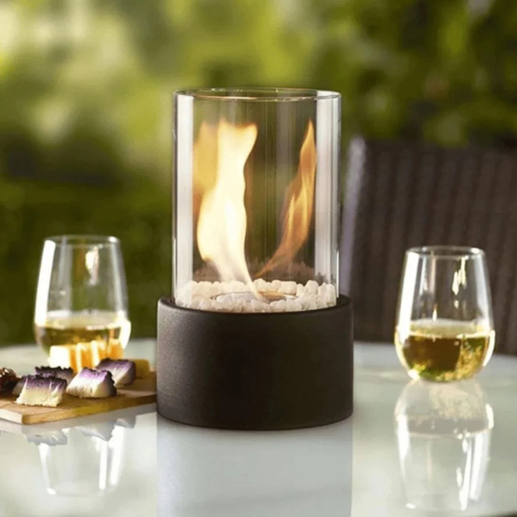 Tabletop Ethanol Fire Bowl Glass Cylinder & Marble Base