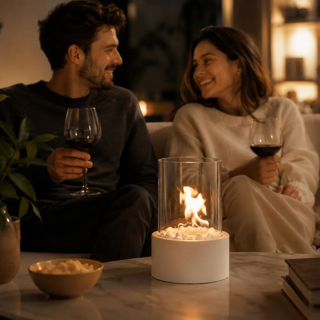 Tabletop Ethanol Fire Bowl Glass Cylinder & Marble Base