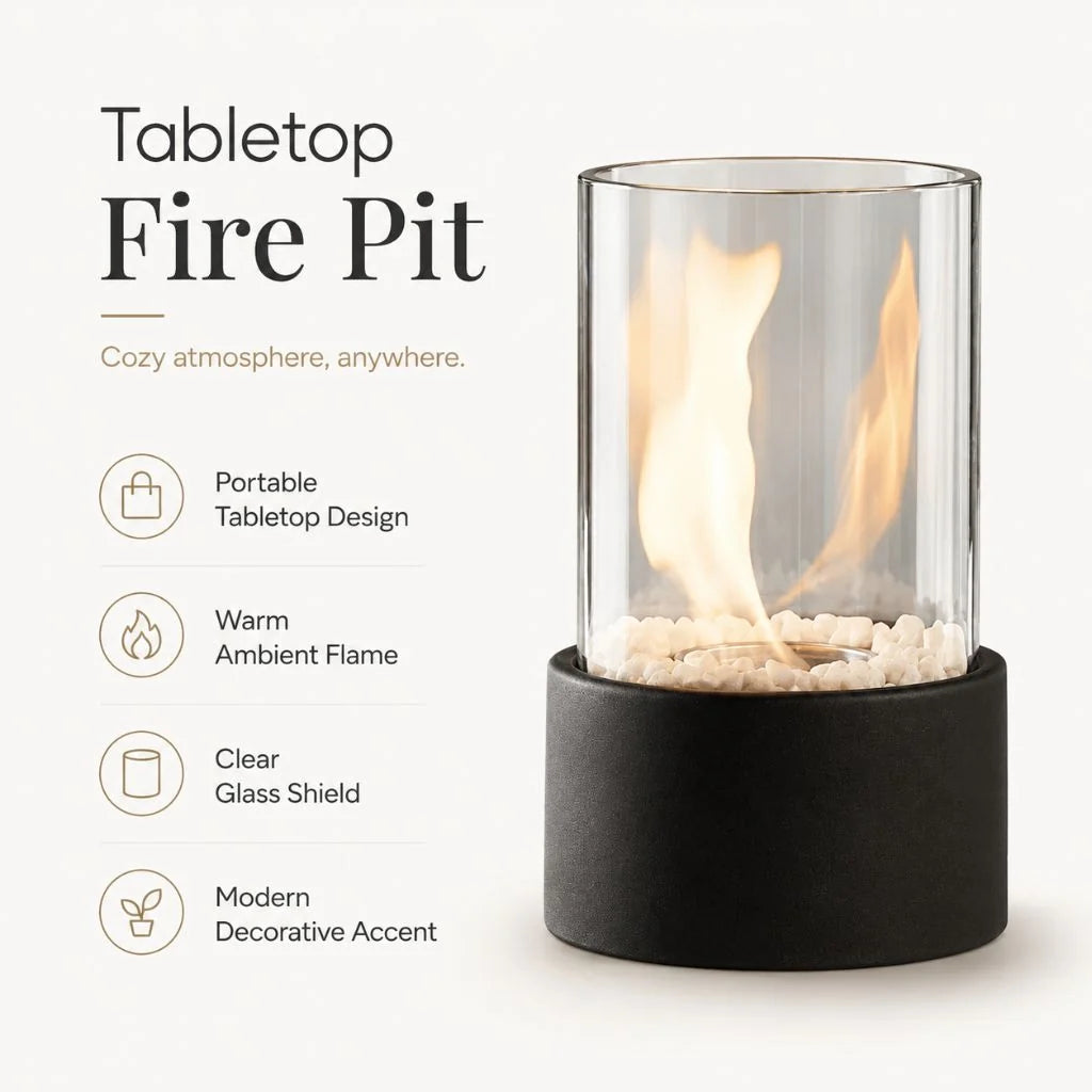 Tabletop Ethanol Fire Bowl Glass Cylinder & Marble Base