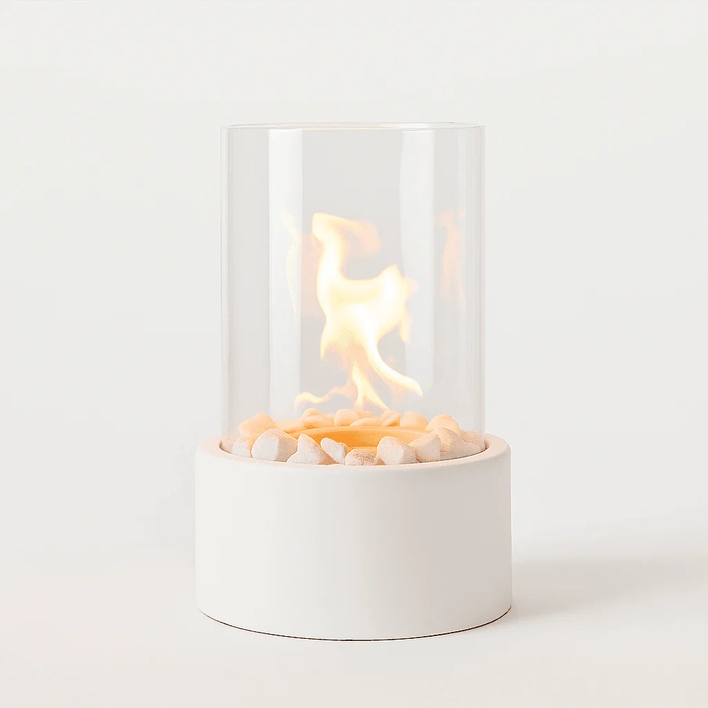Tabletop Ethanol Fire Bowl Glass Cylinder & Marble Base