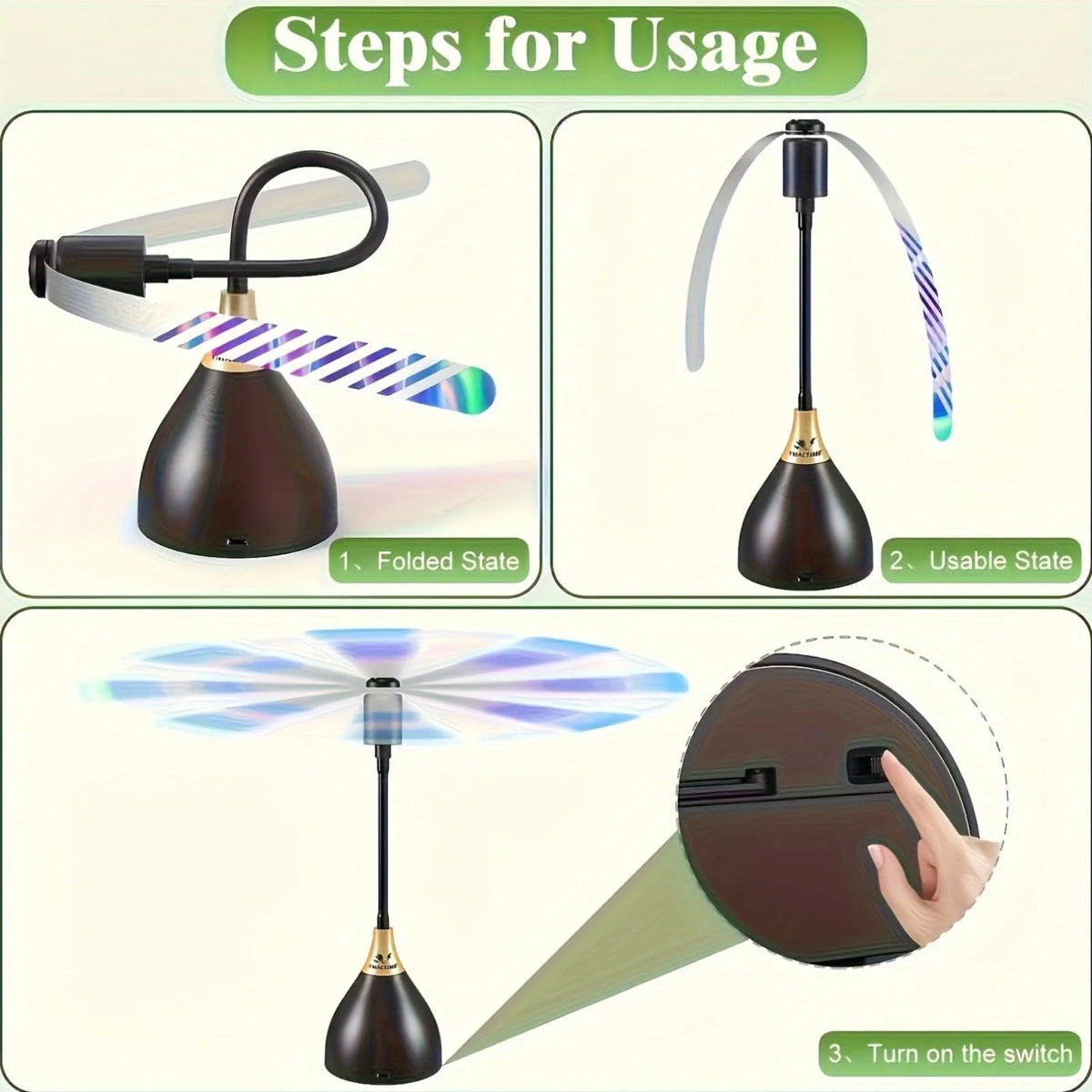Tabletop Fan Fly-Repellent Rotating Blades Portable & Quiet