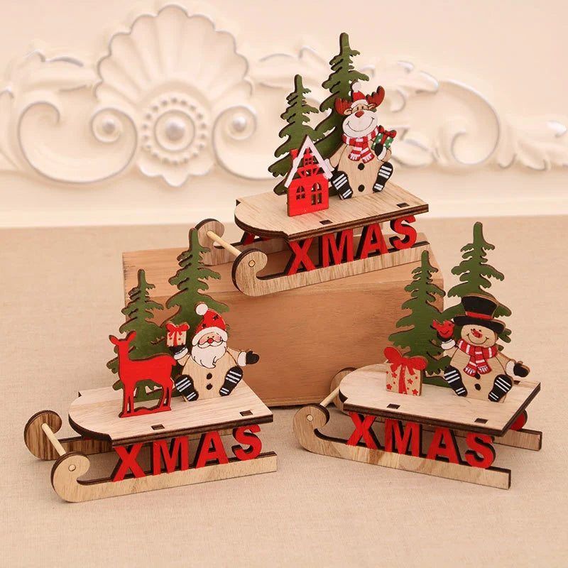 Tabletop Figurine Wooden Santa & Reindeer