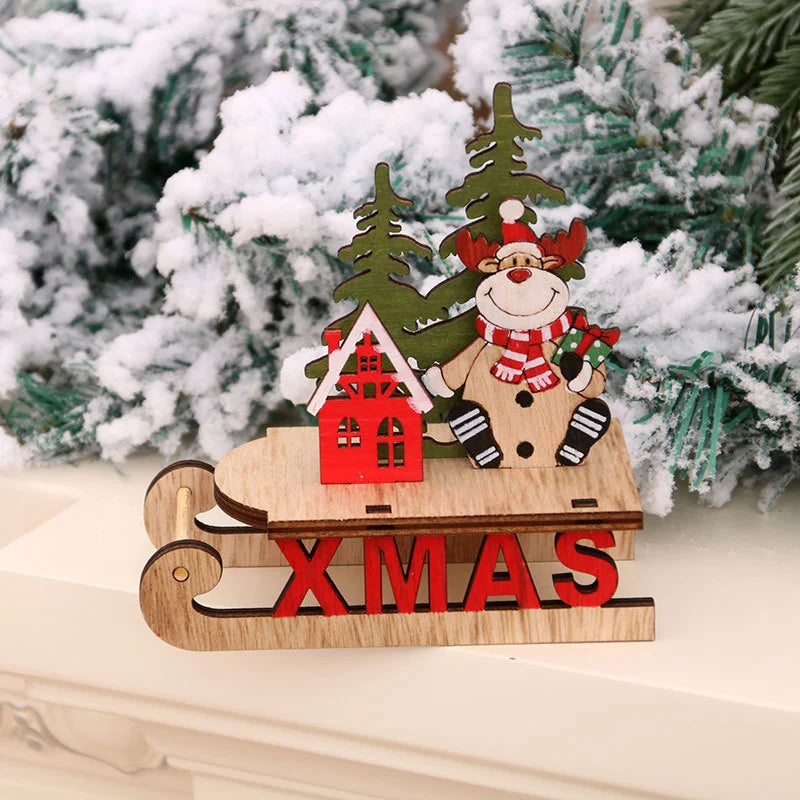 Tabletop Figurine Wooden Santa & Reindeer