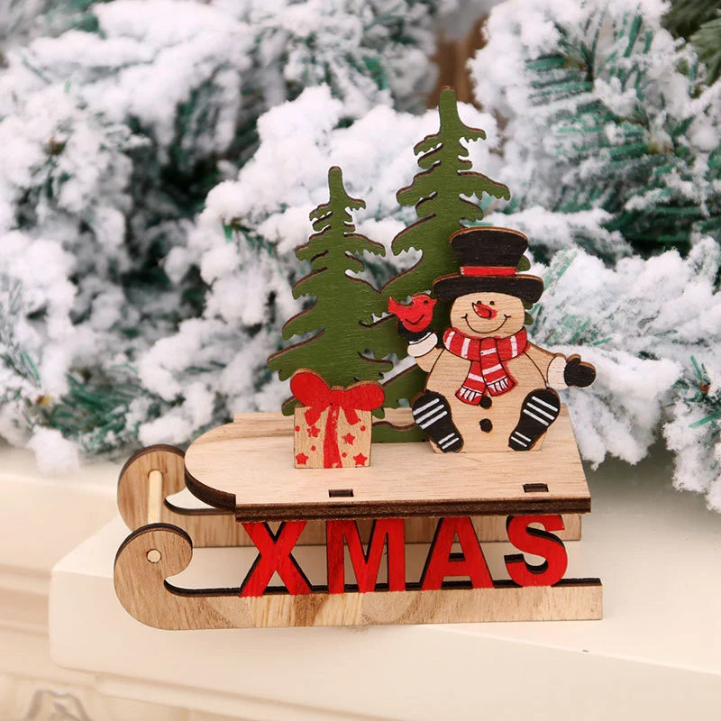 Tabletop Figurine Wooden Santa & Reindeer