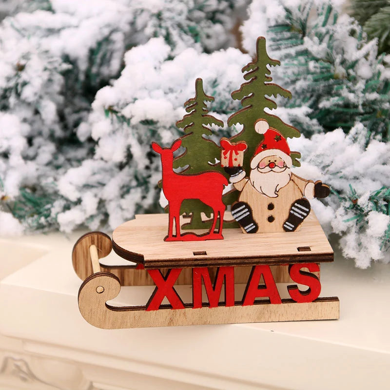 Tabletop Figurine Wooden Santa & Reindeer
