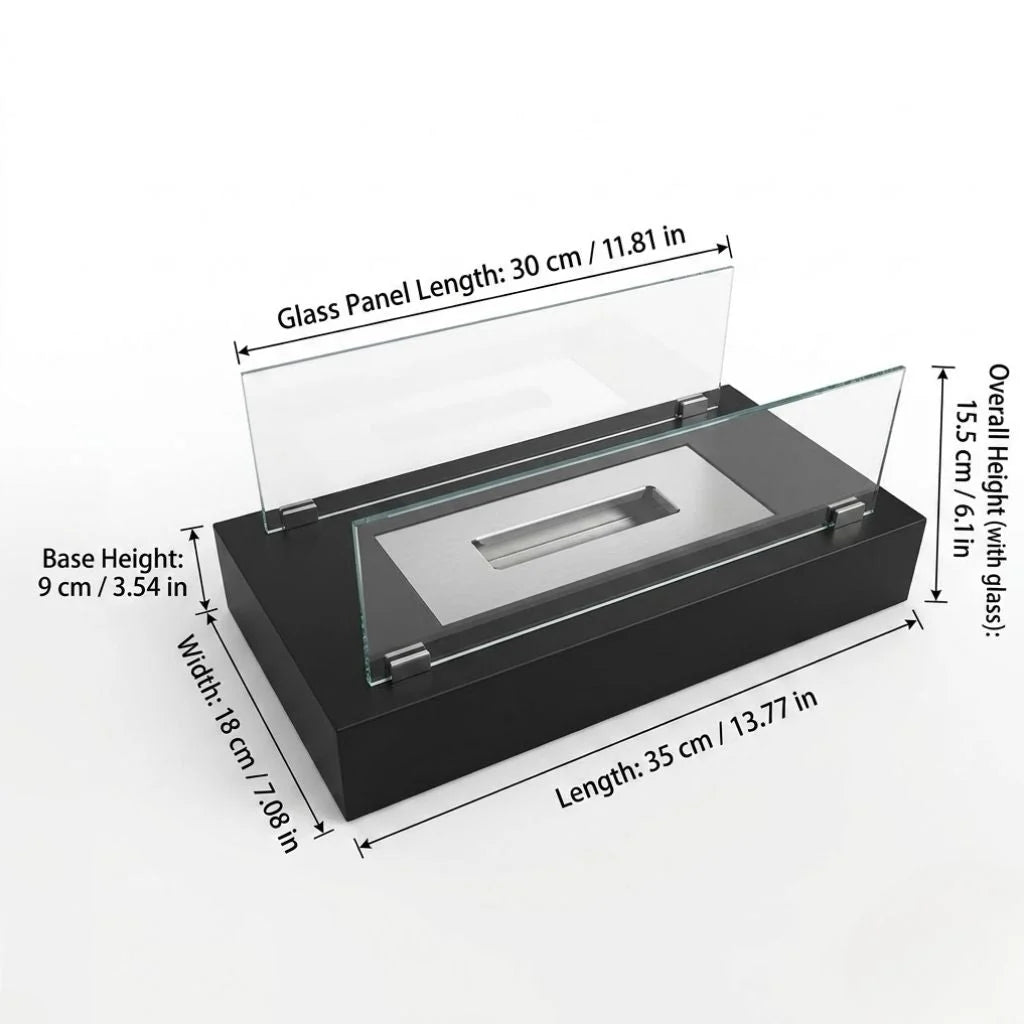 Tabletop Fire Pit Portable Bio-Ethanol Tempered Glass