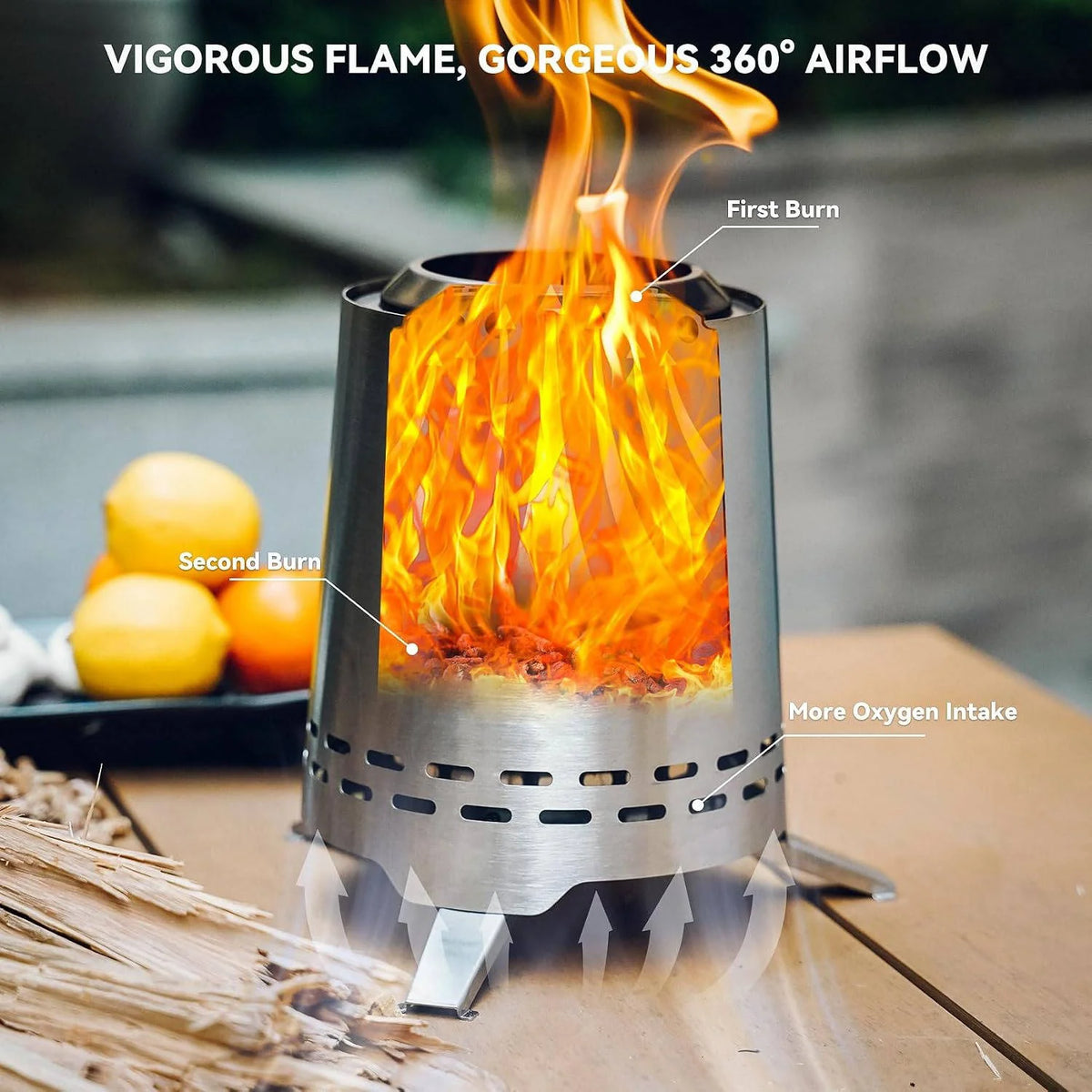 Tabletop Fire Pit Stainless Steel Smokeless Portable 9 Inch
