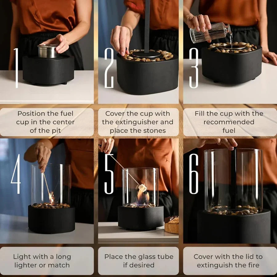 Tabletop Fireplace Ethanol Fueled Reusable Insert & Snuffer
