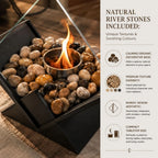 Tabletop Fireplace Smoke-Free Bioethanol Glass Panels & River Stones
