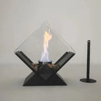 Tabletop Fireplace Smoke-Free Bioethanol Glass Panels & River Stones