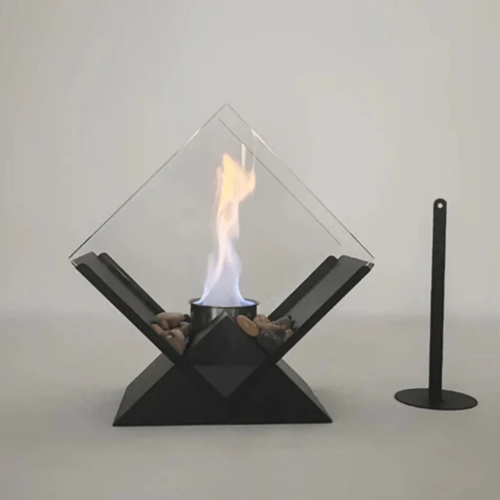 Tabletop Fireplace Smoke-Free Bioethanol Glass Panels & River Stones