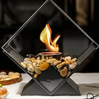 Tabletop Fireplace Smoke-Free Bioethanol Glass Panels & River Stones