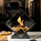 Tabletop Fireplace Smoke-Free Bioethanol Glass Panels & River Stones