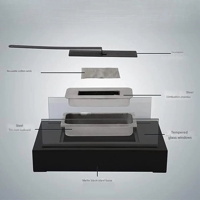 Tabletop Fireplace Tempered Glass & Metal Base Smoke-Free