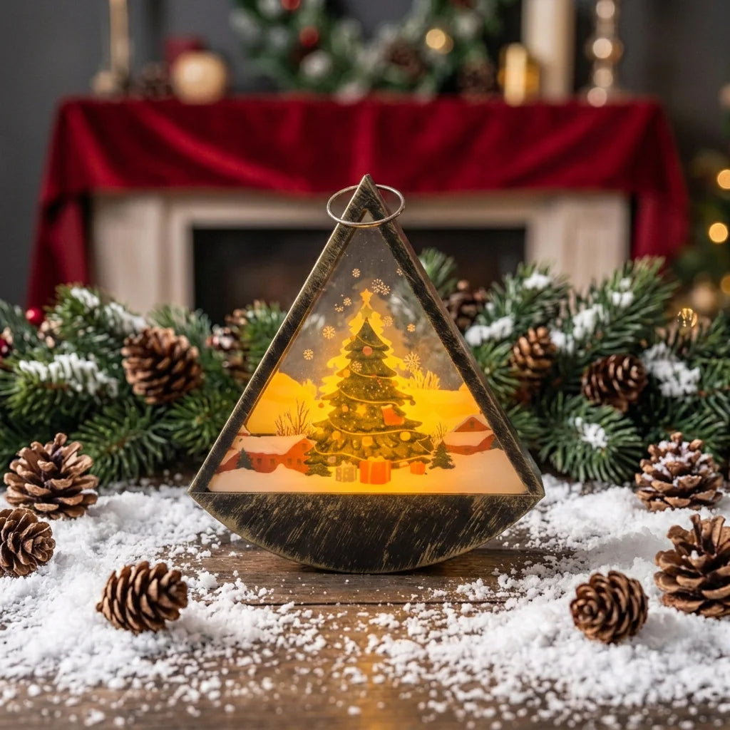 Tabletop Light Triangular Santa Scene Warm White