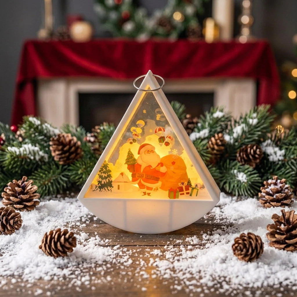 Tabletop Light Triangular Santa Scene Warm White