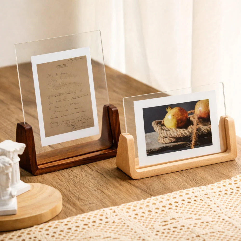 Tabletop Picture Frame 6 Inch Clear Acrylic Wood Base