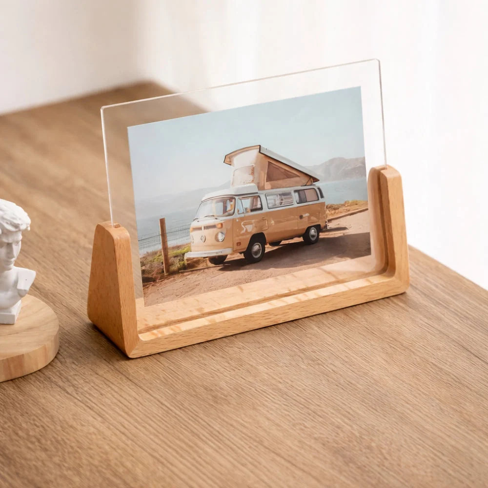Tabletop Picture Frame 6 Inch Clear Acrylic Wood Base