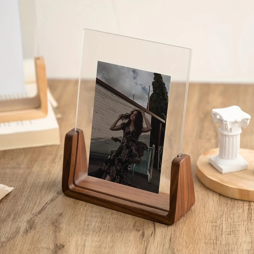 Tabletop Picture Frame 6 Inch Clear Acrylic Wood Base