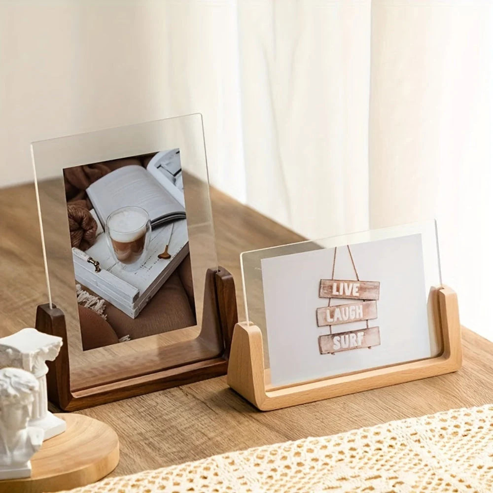 Tabletop Picture Frame 6 Inch Clear Acrylic Wood Base