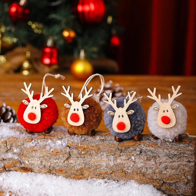 Tabletop Reindeer Figure Handcrafted Wood & Fabric