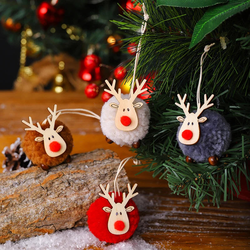 Tabletop Reindeer Figure Handcrafted Wood & Fabric