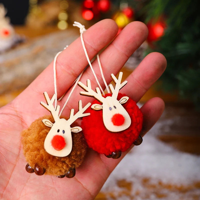Tabletop Reindeer Figure Handcrafted Wood & Fabric