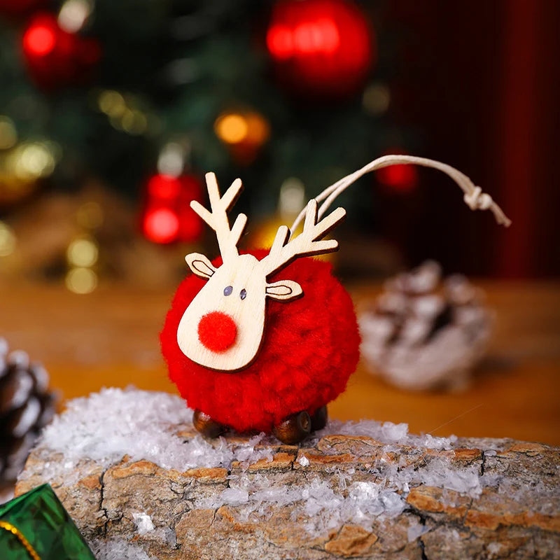Tabletop Reindeer Figure Handcrafted Wood & Fabric