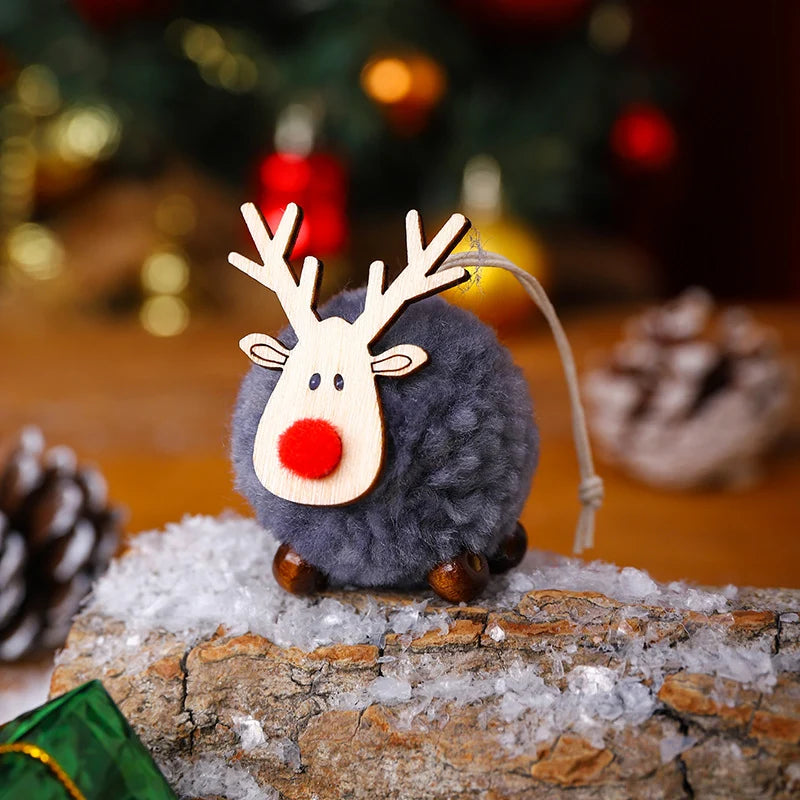 Tabletop Reindeer Figure Handcrafted Wood & Fabric