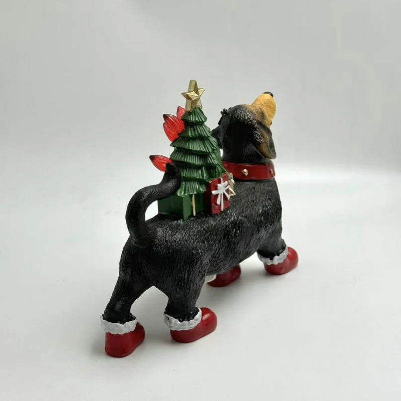 Tabletop Santa Figure Dog & Tree Durable Plastic