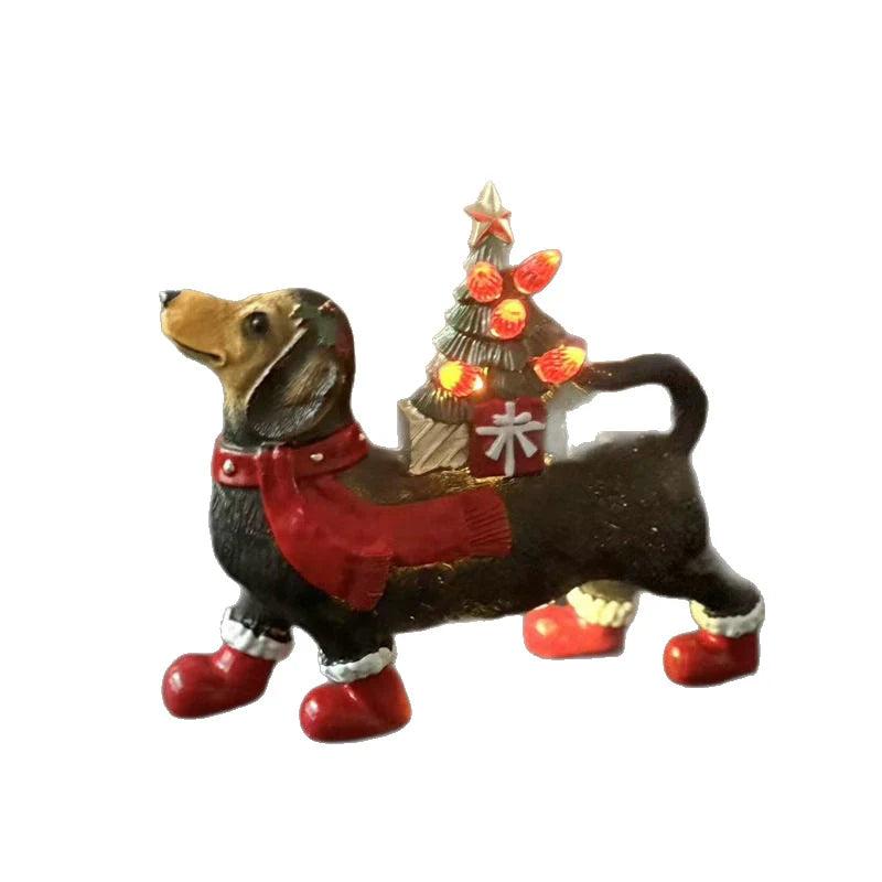 Tabletop Santa Figure Dog & Tree Durable Plastic