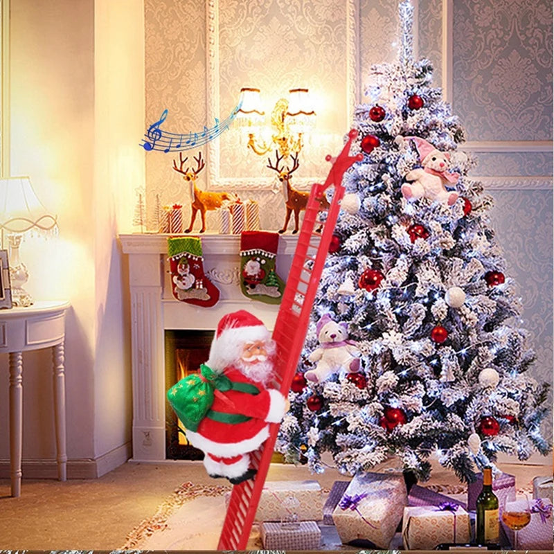 Tabletop Santa Figurine Climbing Ladder Ready To Display
