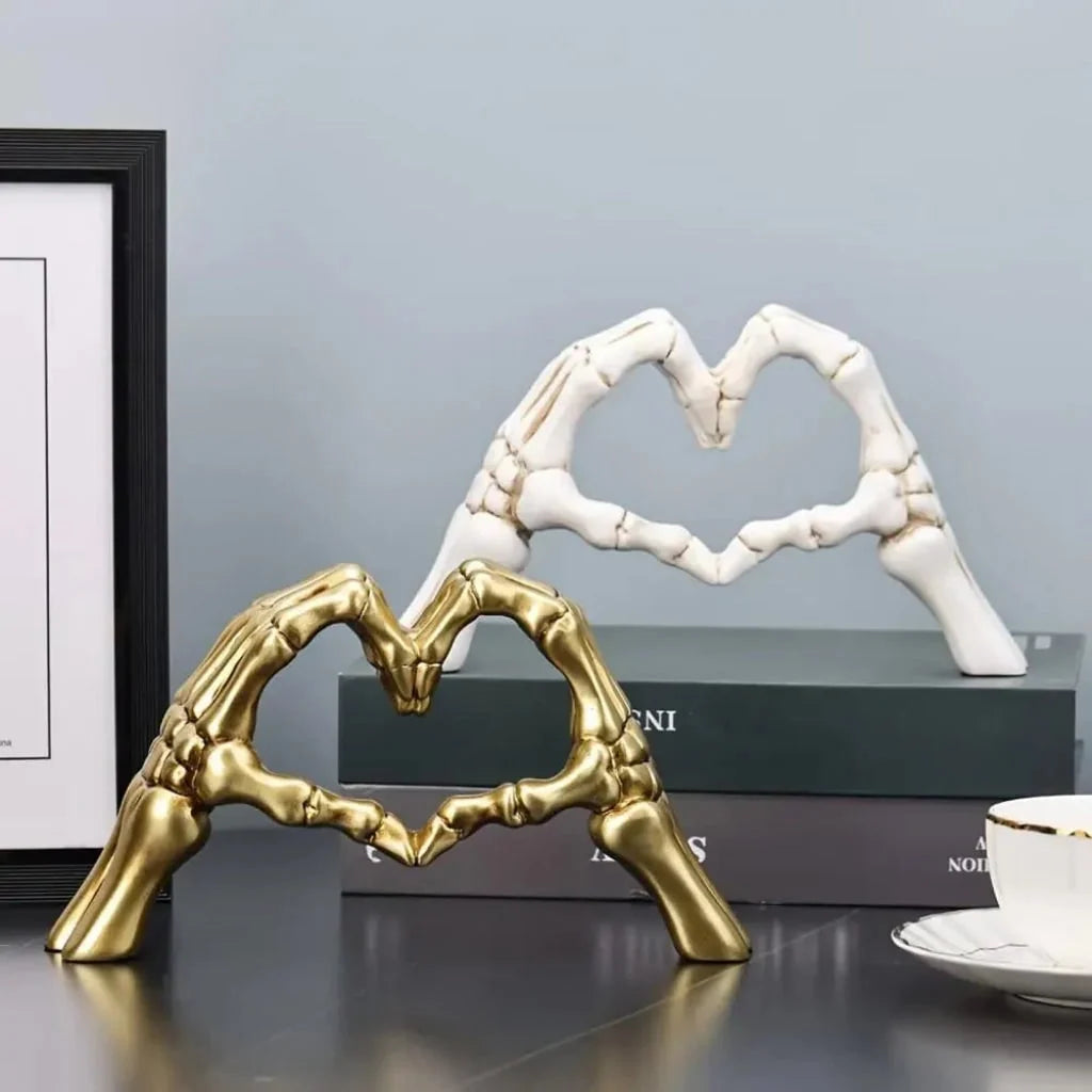 Tabletop Sculpture Heart-Forming Skeleton Hands Resin