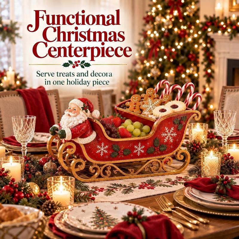 Tabletop Sleigh Festive Motif Centerpiece & Candy Holder