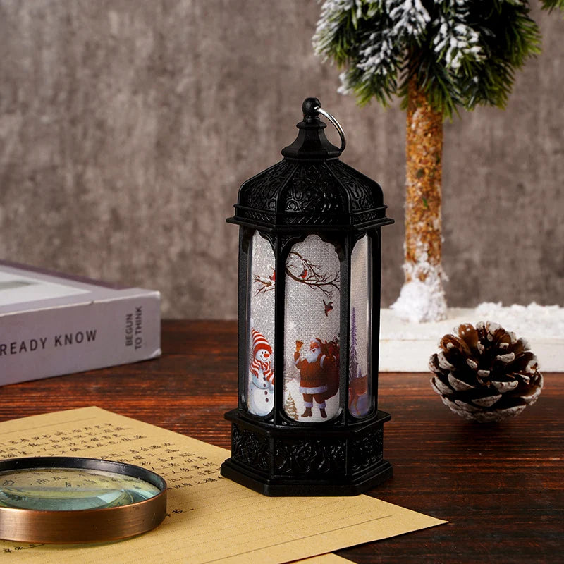 Tabletop Snow Lantern Rotating Scene Battery-Operated Warm LED