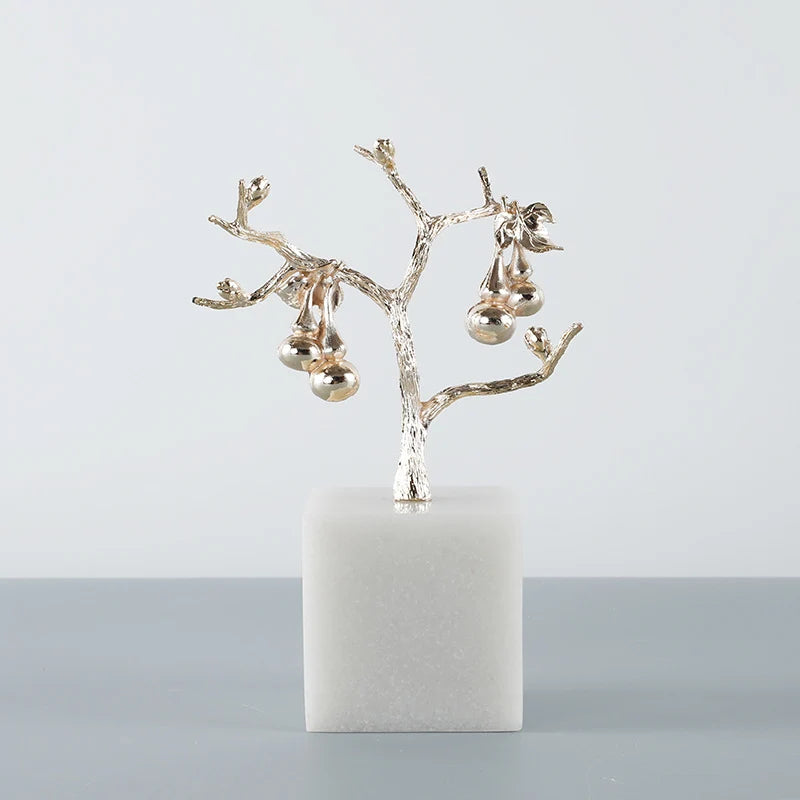 Tabletop Tree Sculpture Gold Metal Modern & Compact
