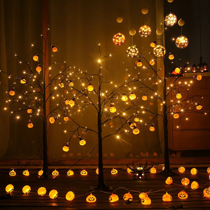 Tabletop Tree Topper Warm LED Lights & Pumpkin Motifs