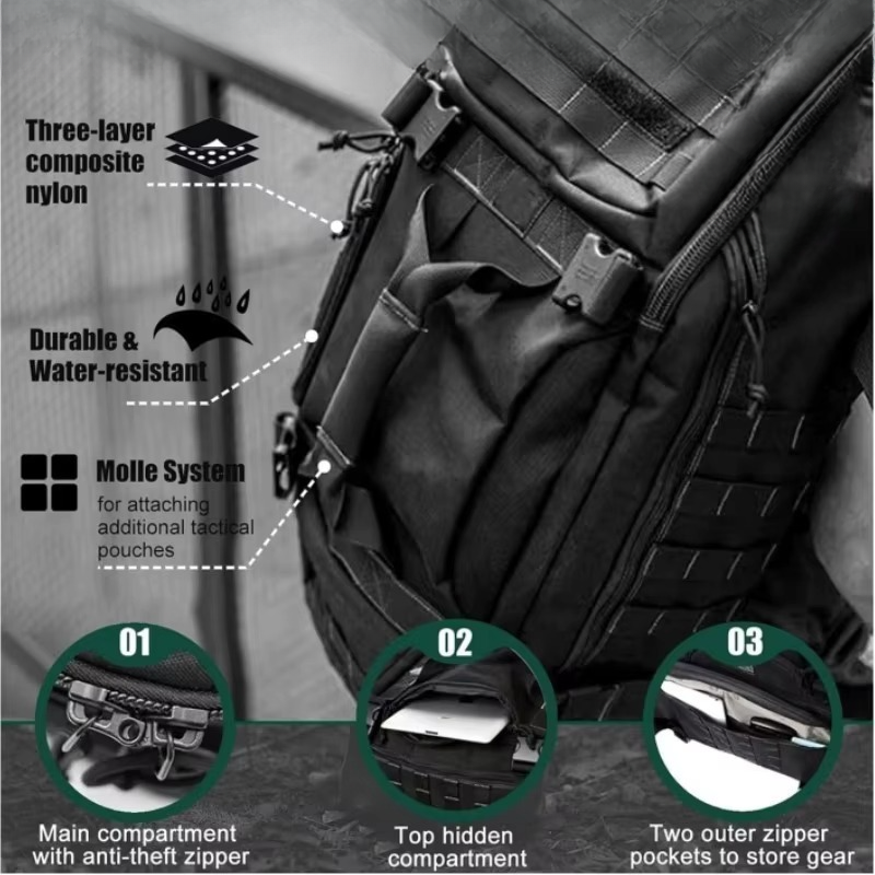 Tactical Backpack 45 L Water-Resistant Ergonomic Padded Straps
