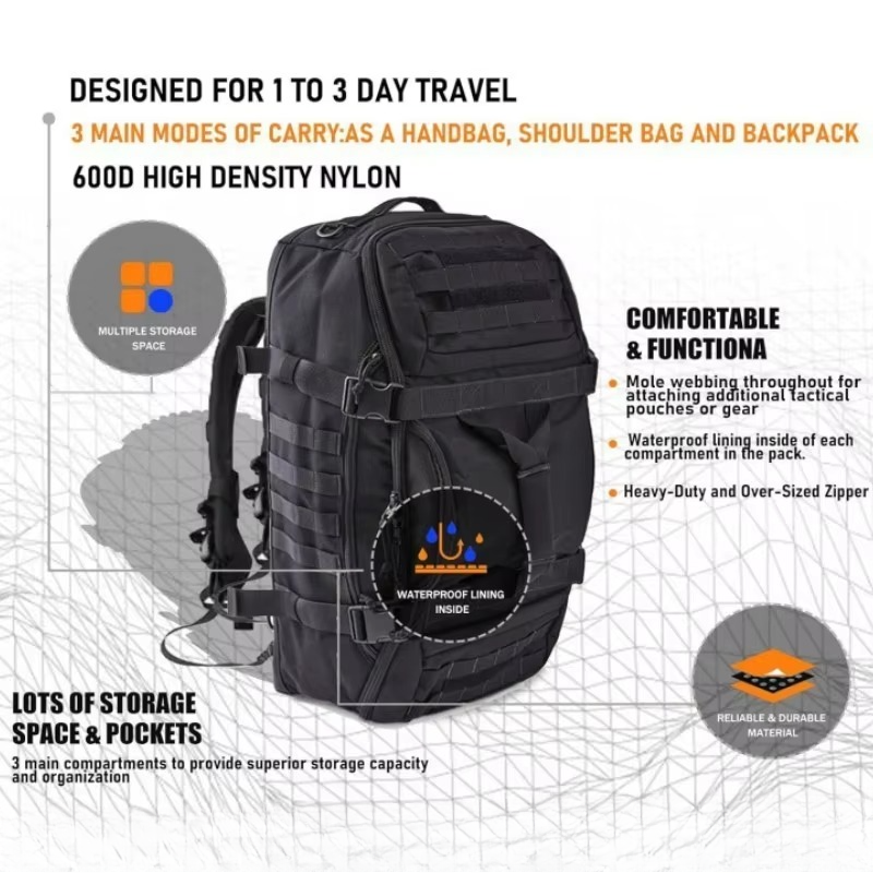Tactical Backpack 45 L Water-Resistant Ergonomic Padded Straps