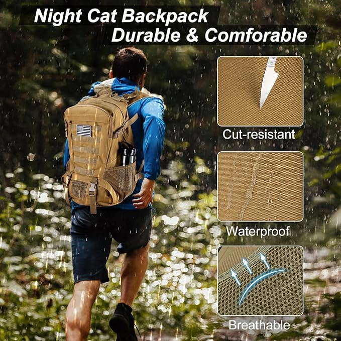 Tactical Backpack Water-Resistant MOLLE Webbing Padded Straps